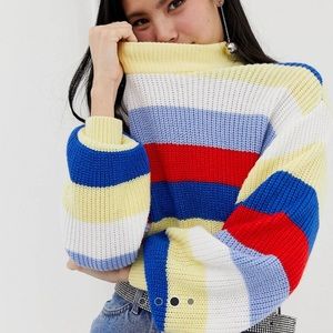 ASOS striped balloon sleeve sweater size Small
